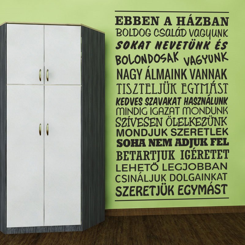 Boldog család falmatrica ajándék ötlet magyar felirattal motivációs