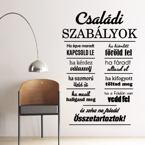Családi szabályok falmatrica idézet falimatrica magyar szöveges matrica