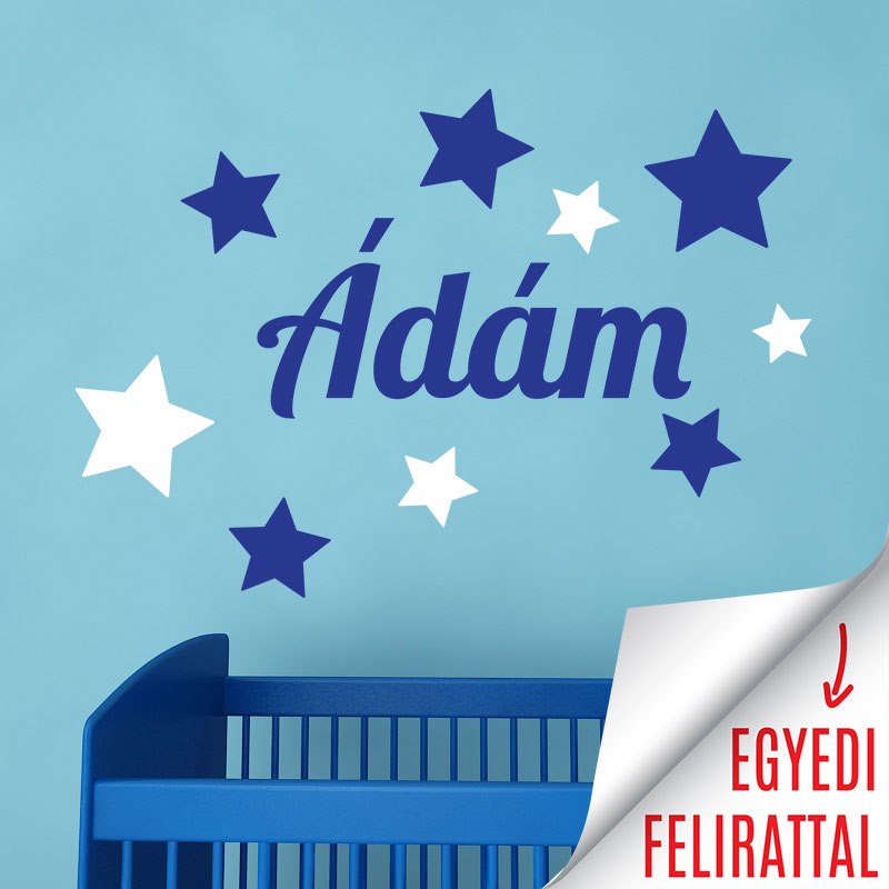 Egyedi feliratos névvel csillagos faltetoválás gyerekszoba dekoráció