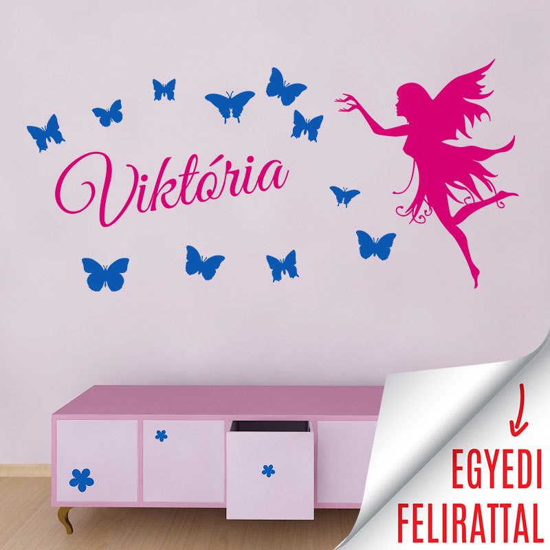 Tündér egyedi felirattal névvel falmatrica faltetoválás gyerekszoba magyar